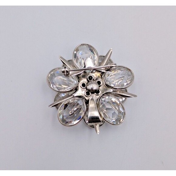 Vintage Walter Lampl 12K White Gold Filled Clear Crystal Flower Brooch Pendant - Picture 9 of 16